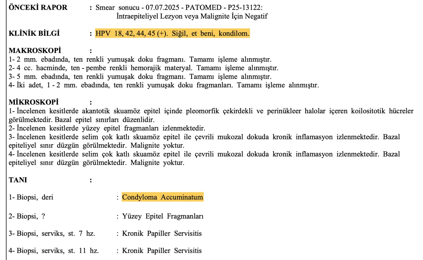 Anonim kondilom patoloji raporu örneği