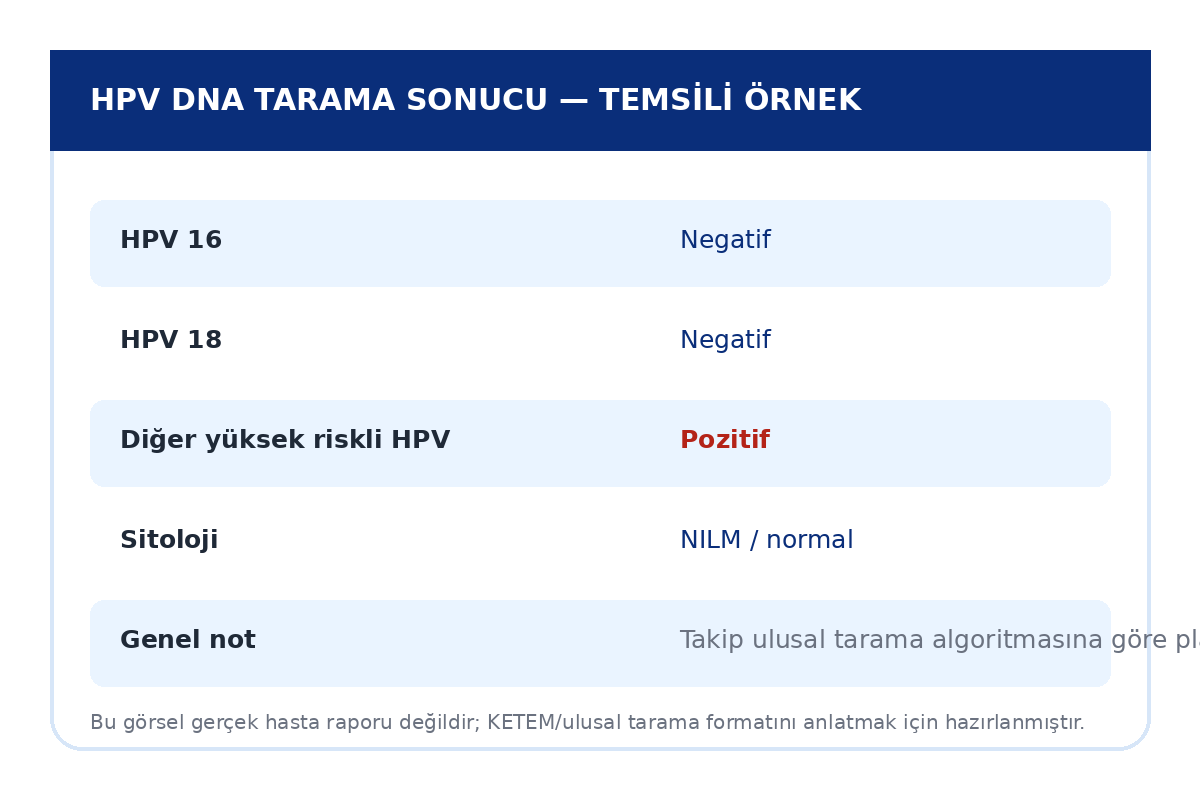 KETEM HPV DNA tarama sonucunu açıklayan temsili rapor örneği